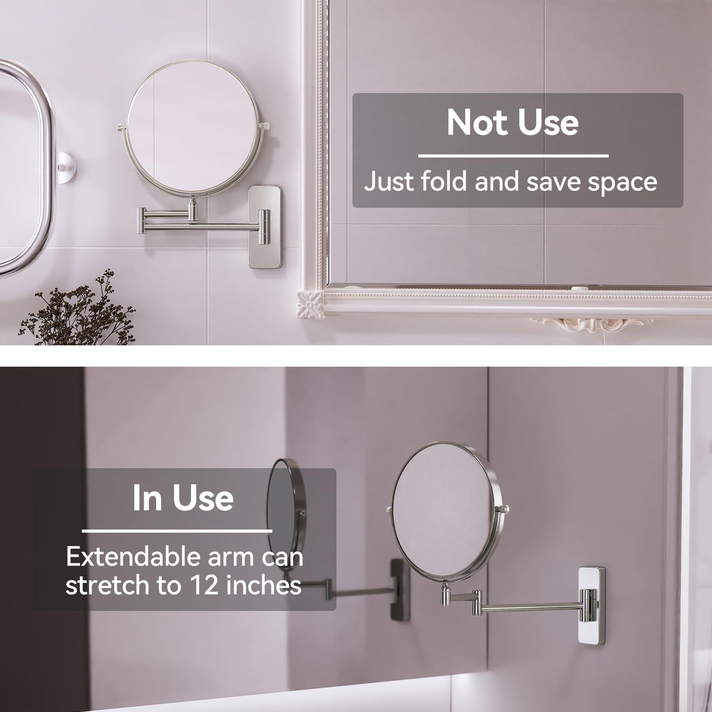 Nicesail Wall Magnifying Mirror Double-Sided, Make up Mirror for Bathroom Vanity Magnifying Wall Mount Makeup with 10X Magnification, Mountable Shaving Mirror Brushed Nickel Finish(8 Inch, 10X)