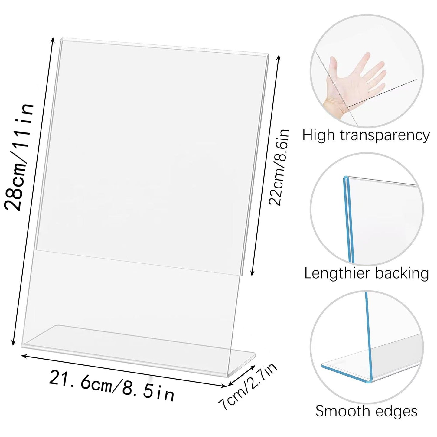 Acrylic Slanted Sign Holder 8.5 x 11 Vertical Clear Signs Display Stand Slanted Back Plastic Flyer Holder Stand for Restaurant Office School Store and Home(L Shape 6 Pack)