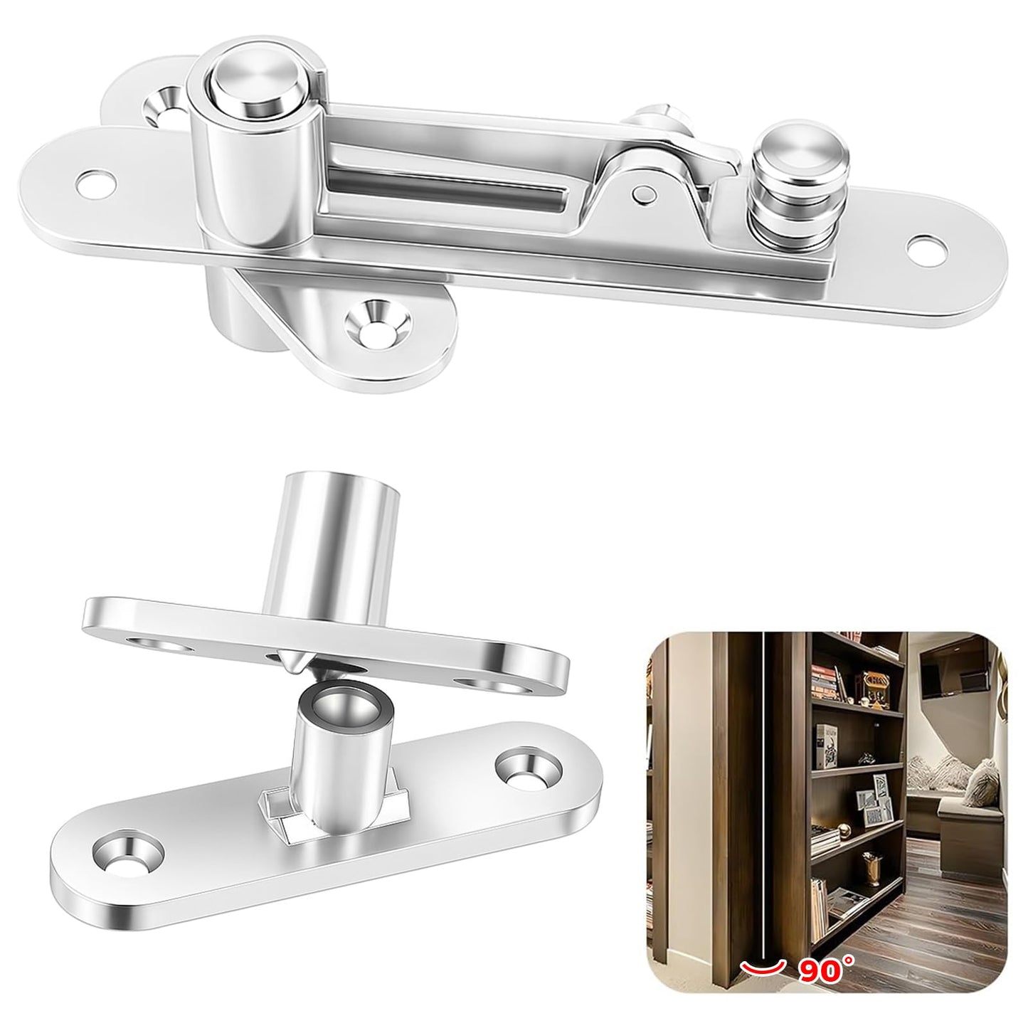 TamBee Door Pivot Hinge Heavy Duty Detent Hidden Bookcase Hinges Secret Door Hinges Stainless Steel Invisible Door Hinge Hardware with Hold Open, 330lbs Heavy Load