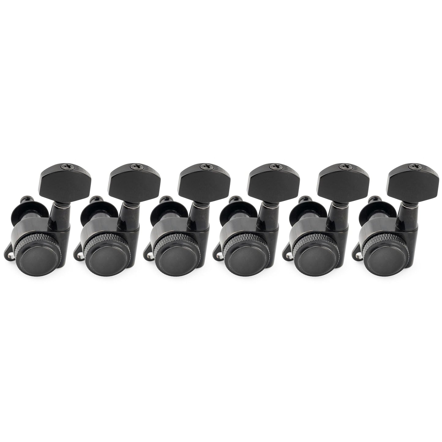 Musiclily Pro Left-Handed 6-in-line 18:1 Ratio Full Sealed Locking Machine Heads Tuners Tuning Pegs Keys with Hex Button 45 Degree Screw for Strat Tele Style Electric Guitar, Black