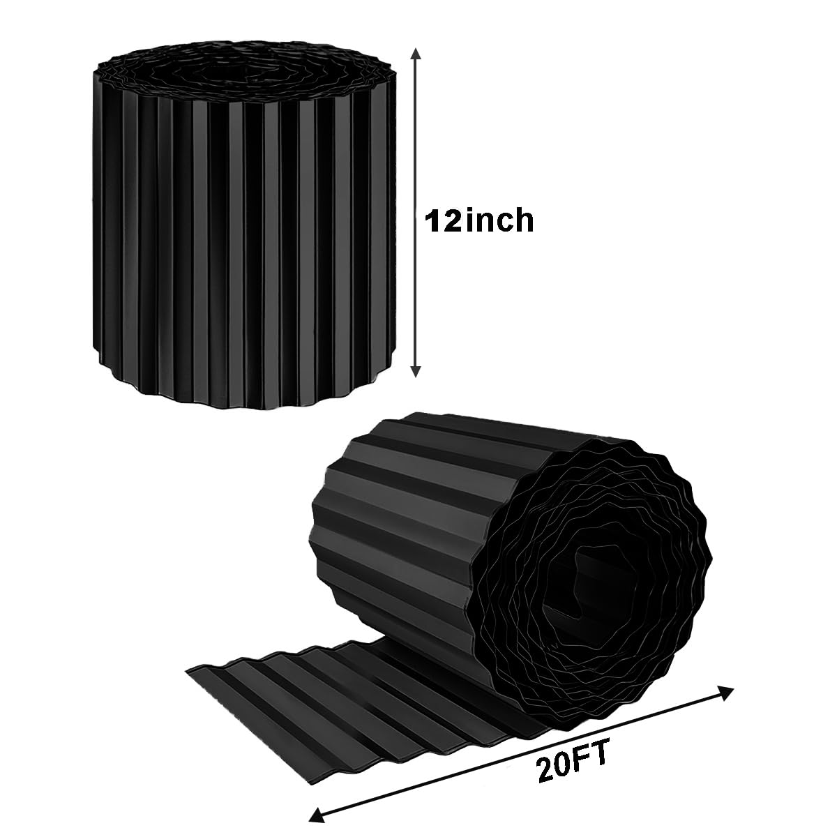 Metal Garden Edging Border 12in x 20ft,Corrugated Lawn Edging Borders,Galvanized Landscape Edging,Flexible Long Strips for Raised Flower Bed Tree Surrounds -Black