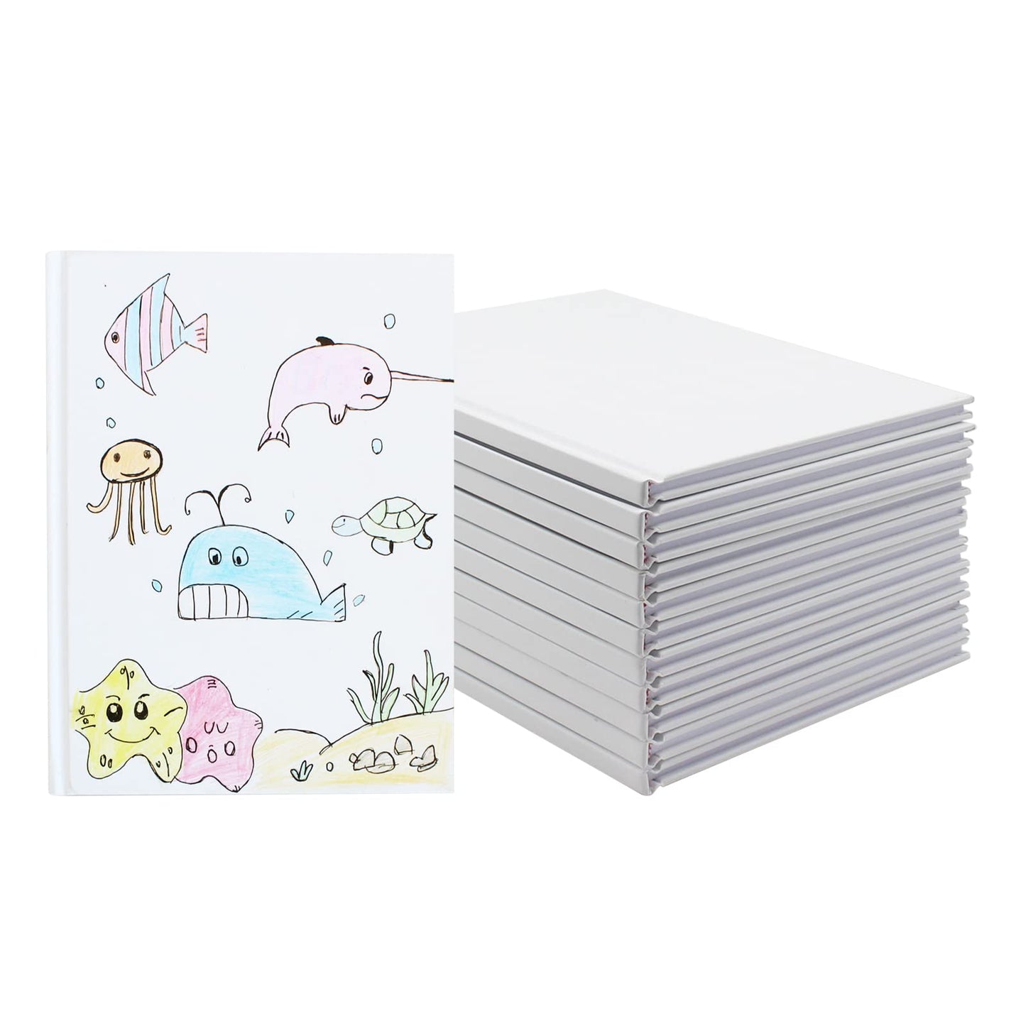 zmybcpack 12 Pack White Hardcover Blank Book 6x8 inch, Blank Story Writing Book Unlined Sketch Book, White Blank Page Notebook for Journaling, Sketching, Writing (22 Sheets/ 44 Pages Each Notebook）
