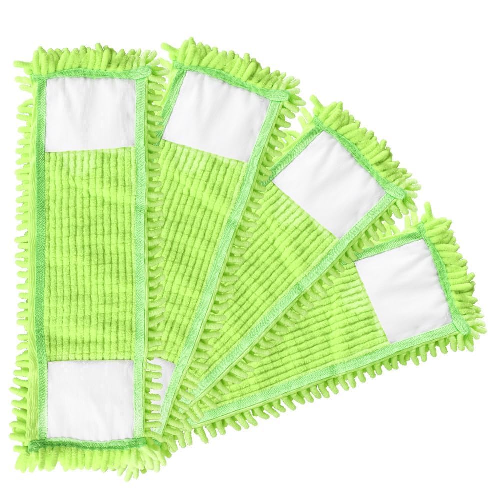 4Pcs Mop Head Replacement Cloth Soft Flat Mop Refill Pads Water Absorption Mop Pads Accessories for Home Floor Cleaning Multi-Surface Floors, 16.5 Inch Washable Cleaning & Dusting Pads Green