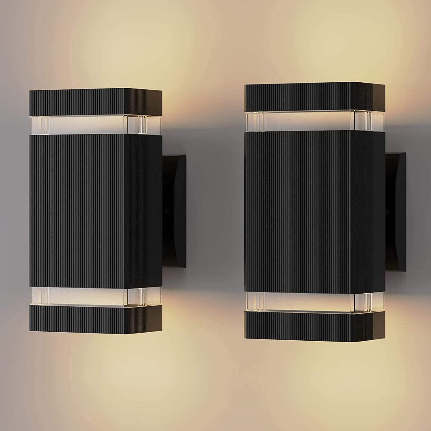 RETRELMP Outdoor Wall Sconces, Modern Exterior Up Down Wall Mount Light, Black Aluminum Simple Waterproof Porch Wall Light Fixture for Patio Doorway Garage 2 Pack