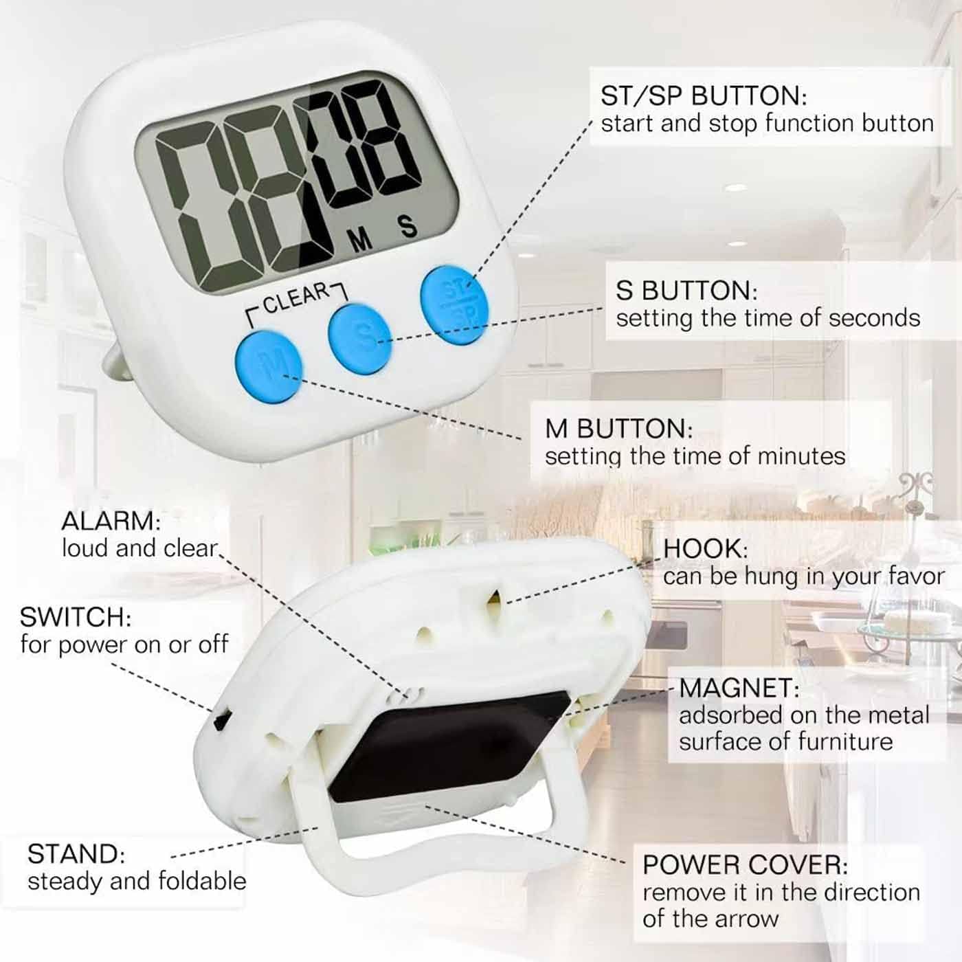 12 Pieces Large Screen Digital Kitchen Timer Count Up and On/Off Switch Timer with Loud Alarm Magnetic Back Large Display Timer LED Countdown Timer for Cooking Baking Games(Battery Included)