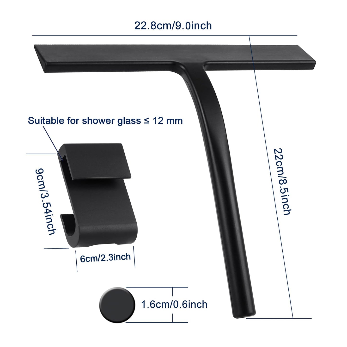 Anlynwooh Shower Squeegee,Matte Black 9-inch,Stainless Steel Core. Streak-Free Cleaning, No Squeak Noises,Silicone Rubber Squeegees for Shower Glass Door, Shower Cleaner,Glass Wiper