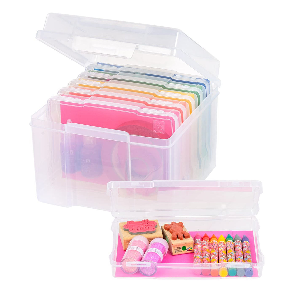 IRIS USA 5" x 7" Photo Storage Craft Keeper, Main Container with 6 Organization Cases For Pictures, Crafts, Scrapbooking, Stationery Storage, Protection and Organization, Clear