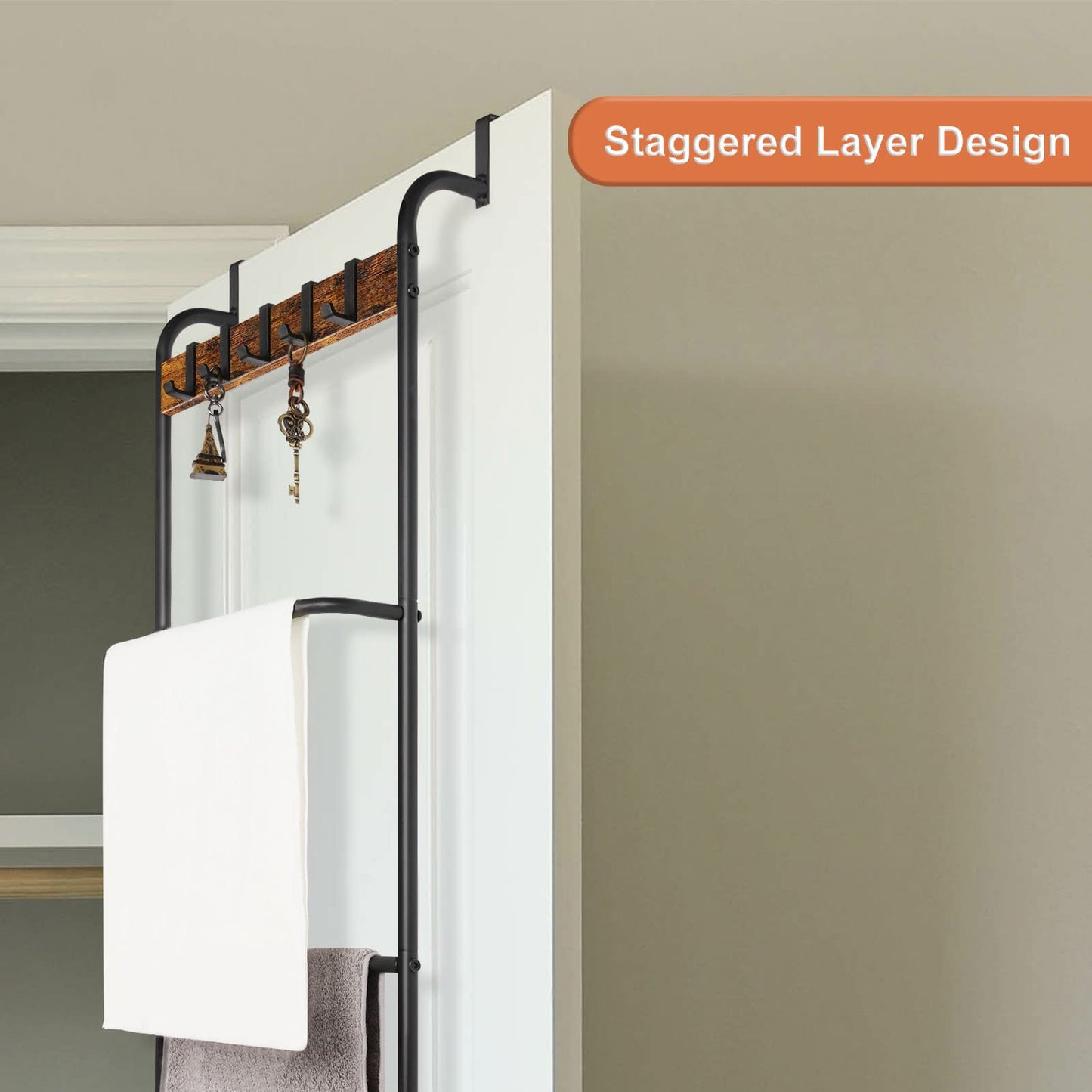 Over The Door Towel Rack Door Rack Hanger Organizer Bathroom Door Rack for Towels (Black)