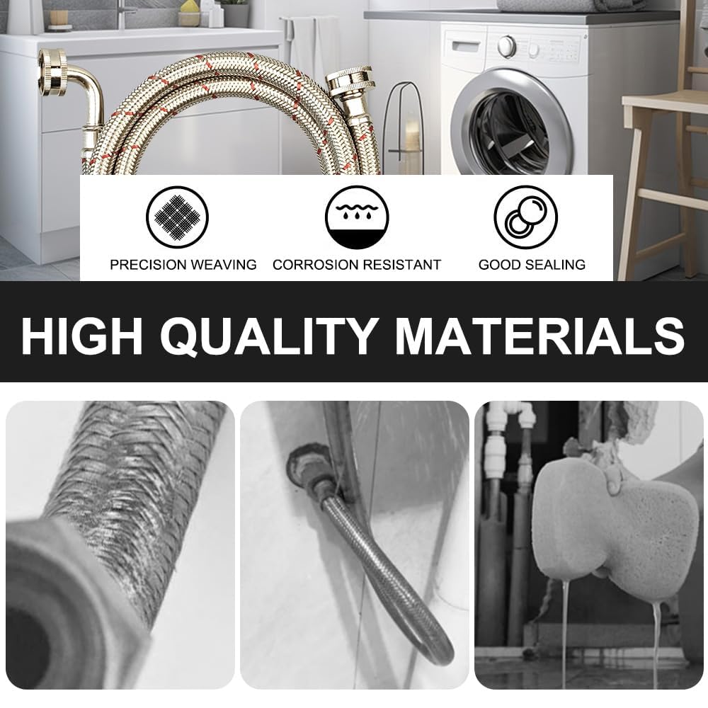 PLUMBINGMASTER 10FT Stainless Steel Washing Machine Hoses with 90 Degree Elbows,2 Pack Red and Blue Washer Hoses,Burst Proof Hot & Cold Water Connection Inlet Washer Supply Lines