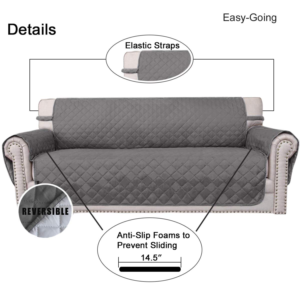 Easy-Going Sofa Slipcover Reversible Sofa Cover Furniture Protector Couch Cover with Elastic Straps for Pets Kids Children Dog Cat (Large, Gray/Light Gray)
