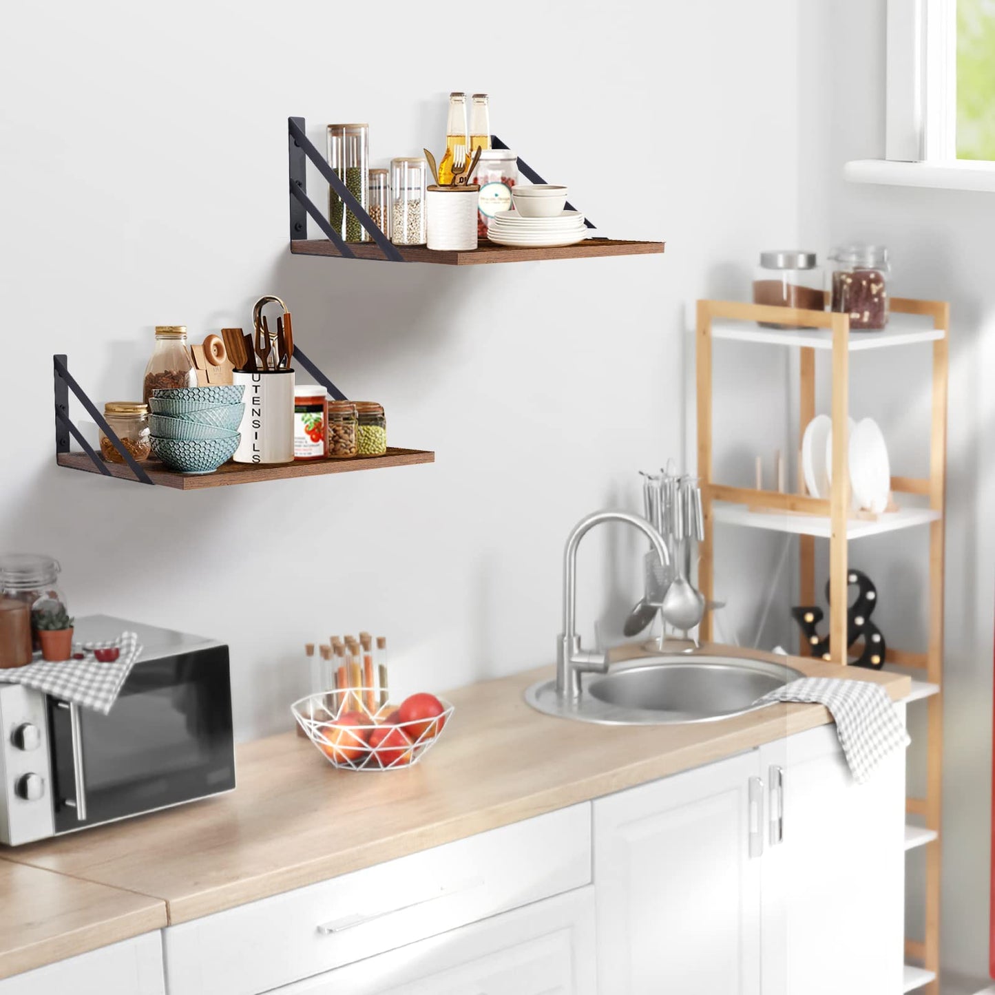 Tectocker-DOU 2 Pc Deep Floating Shelves ; 12 Inch Deep Wall Mounted Hanging Shelves for Living Room, Kitchen, Office, Bathroom and Bedroom Decor; Storage and Display Shelf Set (Rustic Brown)