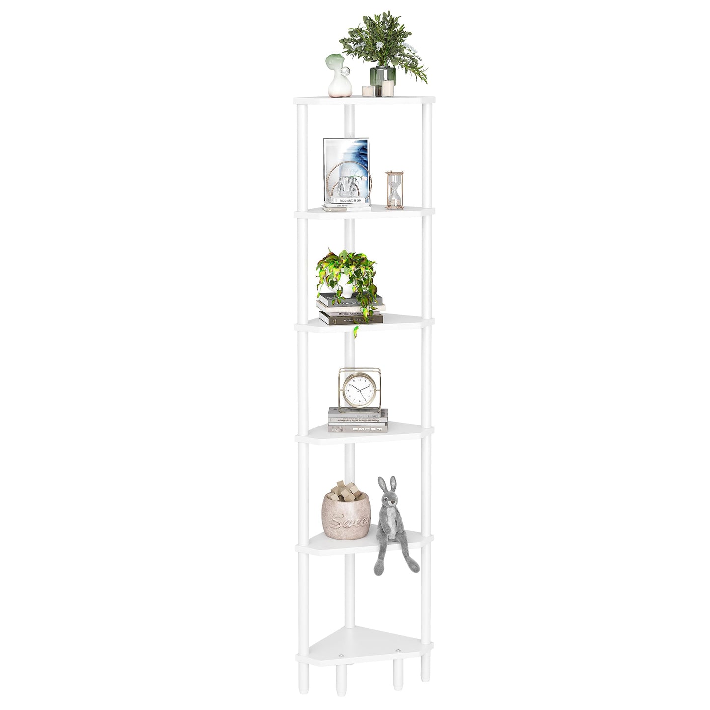 6 Tier Corner Shelf, 66.5'' Tall Standing Shelf, Narrow Display Shelf Stand, Modern Corner Bookshelf, Plant Stand, Corner Bookcase for Living Room, Bedroom, Bathroom, White CALCS502W