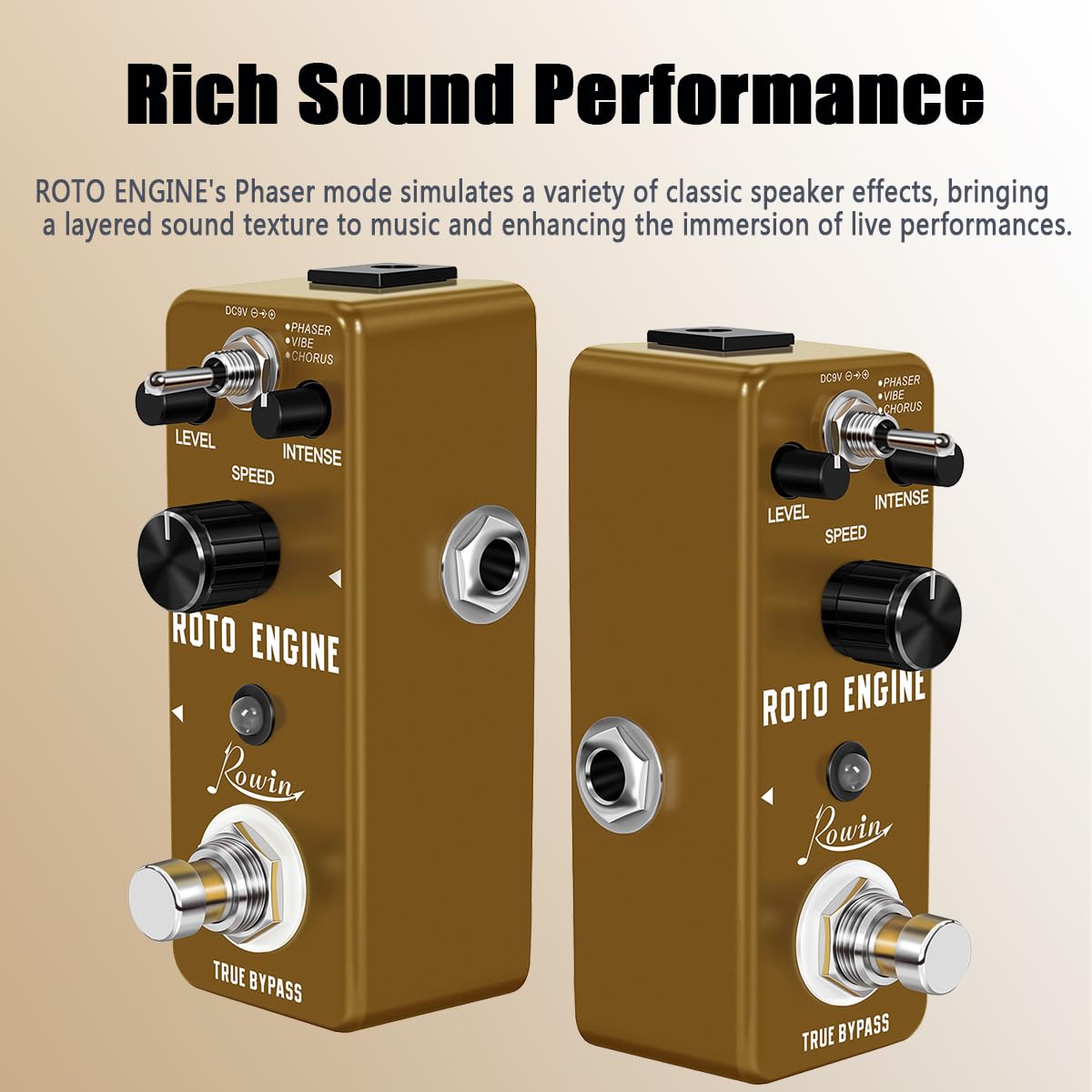 Rowin ROTO ENGINE Rotary Speaker Simulator Effect Pedal Mini Digital Guitar Effects Pedal Phaser/Vibe/Chorus 3 models with Storage of Timbre Sound Pedal True Bypass Full Metal Shell LEF-3801