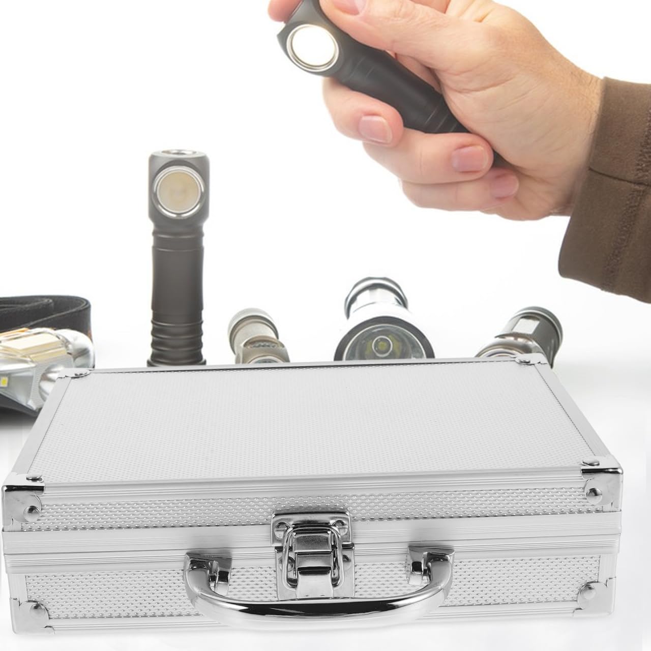 Silver Aluminum Tool Box with Lock - Portable Metal Storage Box - Lightweight Carrying Case Silver Aluminum Case with Foam for Crafts Car Tools