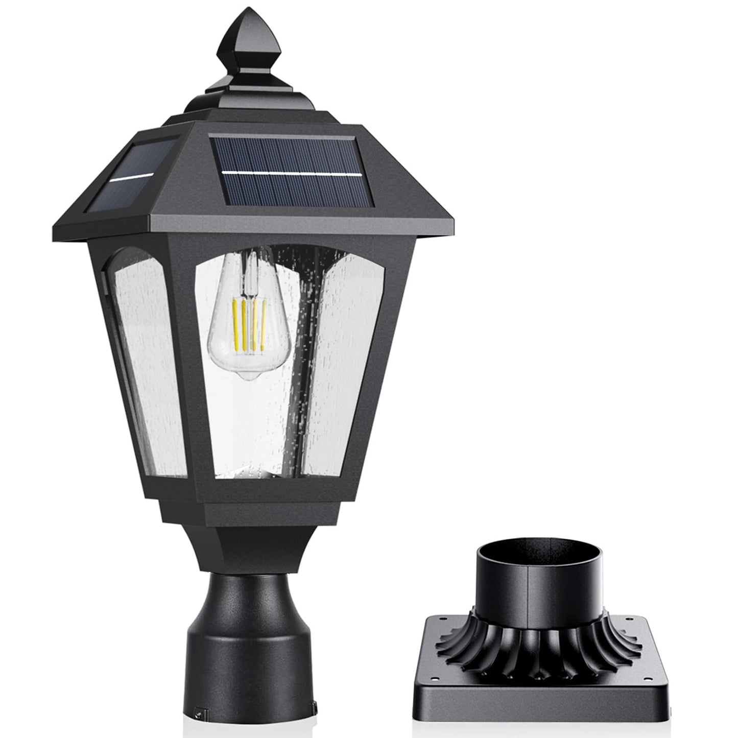 Benany Solar Post Lights Outdoor, Aluminium Solar Lamp Post Light with Pier Mount Base, Outside Decor for Yard Garden Pole Pillar, 100 Lumens (Warm White) ﻿