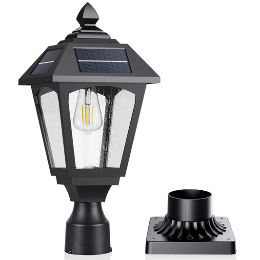 Benany Solar Post Lights Outdoor, Aluminium Solar Lamp Post Light with Pier Mount Base, Outside Decor for Yard Garden Pole Pillar, 100 Lumens (Warm White) ﻿