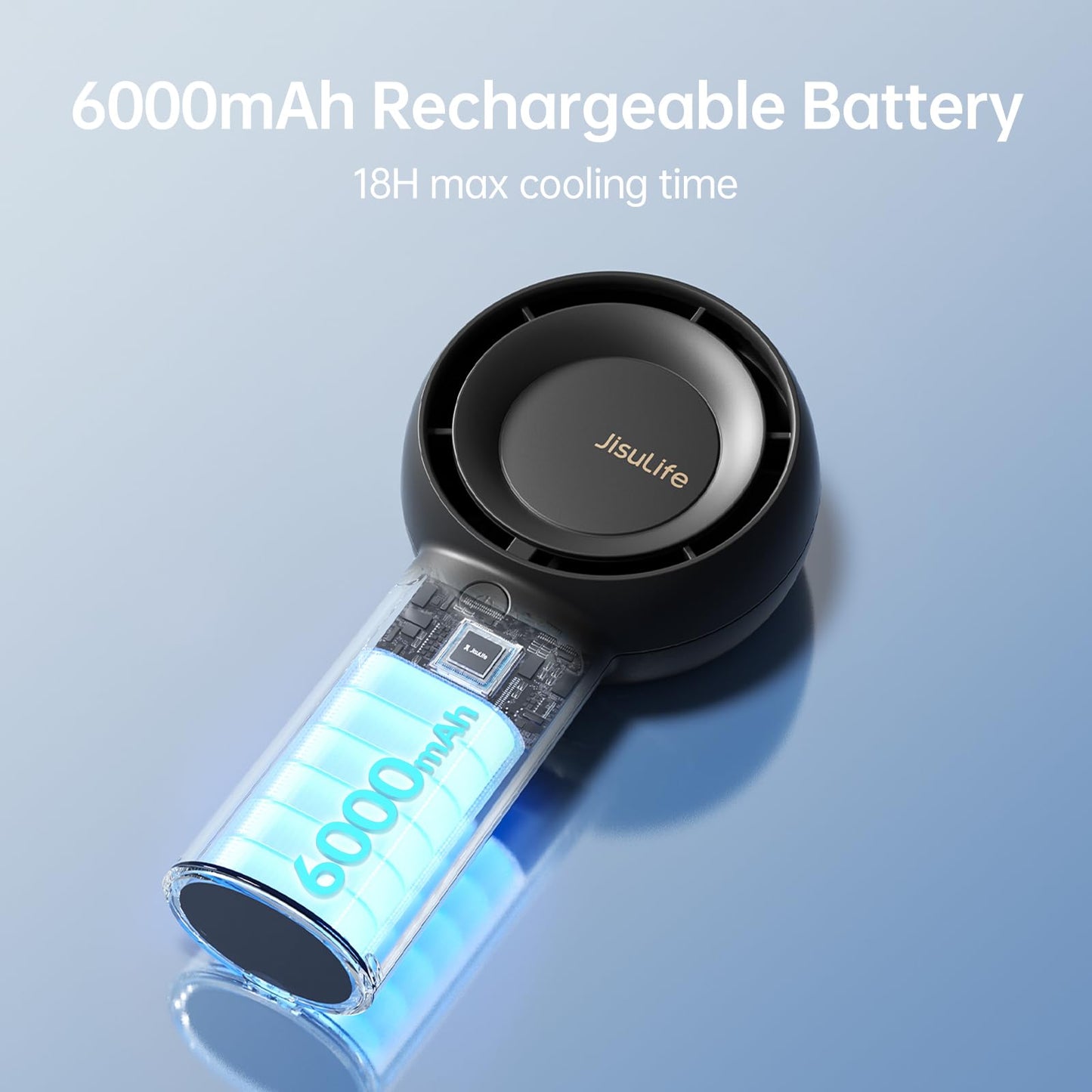 JISULIFE Portable Handheld Turbo Fan [23H Max Cooling Time], 6000mAh USB Rechargeable Personal Battery Operated Lash Small Pocket Fan with 5 Speeds for Travel/Outdoor/Home/Office - Black