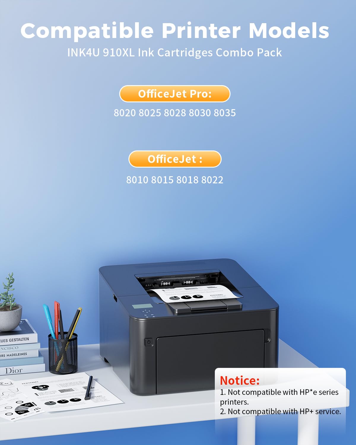 (Latest Chip) 910XL Ink Cartridges for HP Printers, Compatible Replacement for HP 910 Ink Cartridges 910 XL to Work for HP Officejet Pro 8010 8020 8022 8015 8025 8035 Printer (High Yield, 4 Pack)