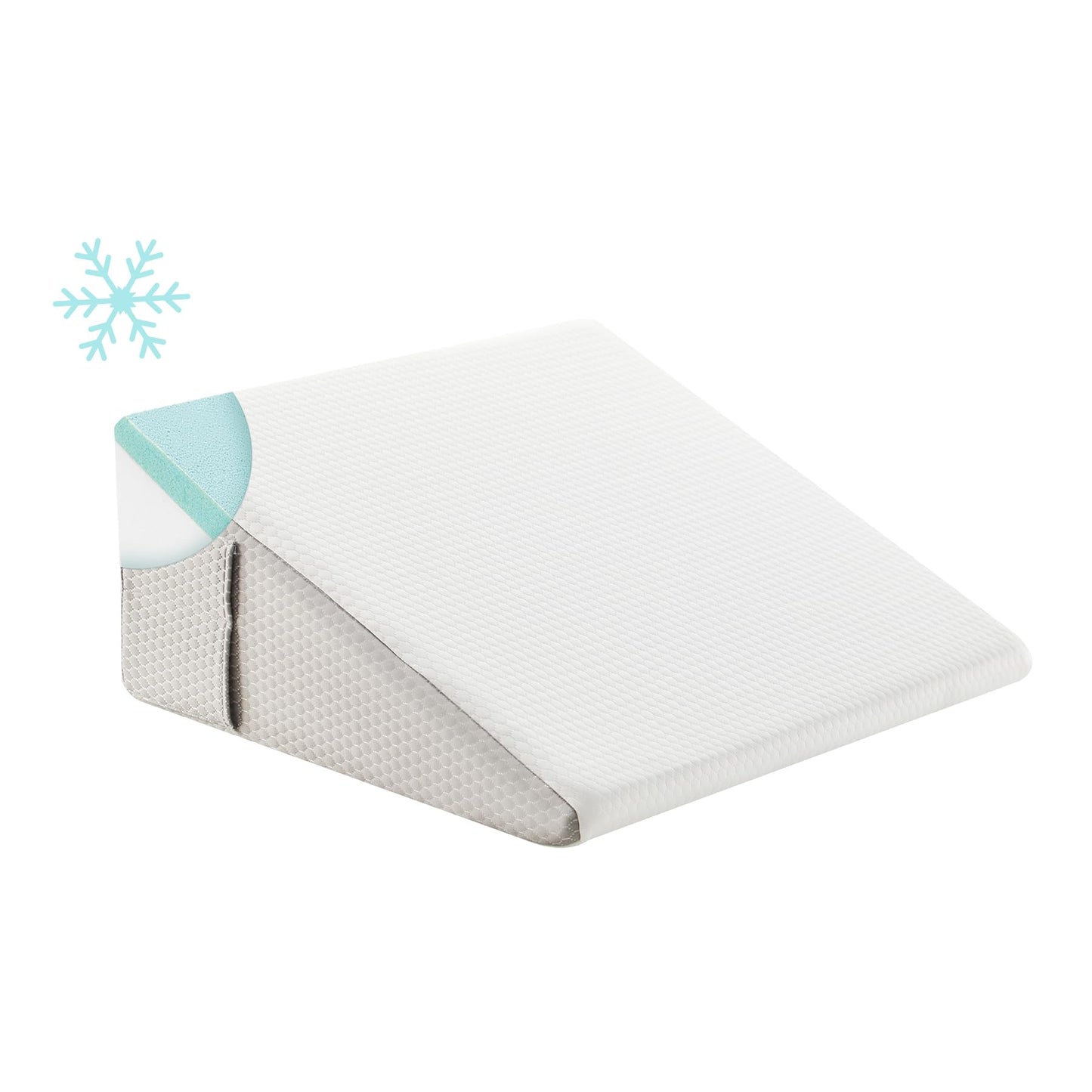 Bedluxe Wedge Pillow, 10 inch Bed Wedge Pillow for Headboard, Pillow Wedges for Acid Reflux Relief, Sleeping, Back Pain Relief, Snoring, Triangle Pillows Wedge - Cooling Memory Foam Top, White/Grey