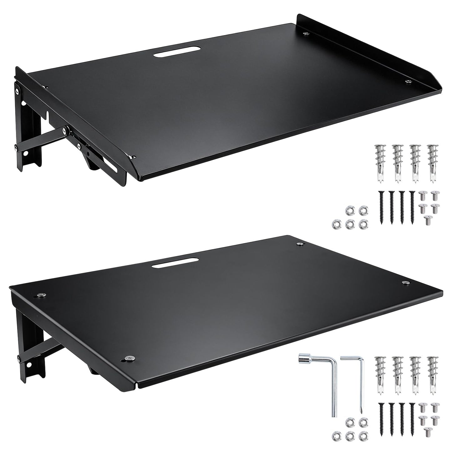 Patioer Folding Metal Floating Shelf, 16.9" x 11" Wall Mount Storage Rack with Lip, Heavy Duty Steel Fold Down Shelf for Garage, Kitchen, Bedroom, Office (2 Pack)