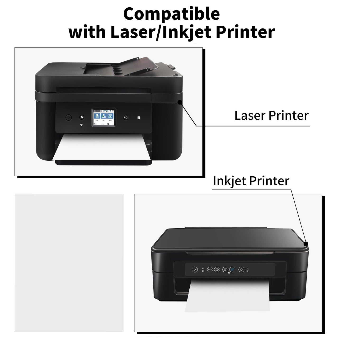 8.5" x 11" Full Sheet Label Sticker Paper for Laser & Inkjet Printers, Self Adhesive Printer Paper Shipping Labels, Printable White Matte Mailing Label Stickers(500 Sheets, 500 Labels)