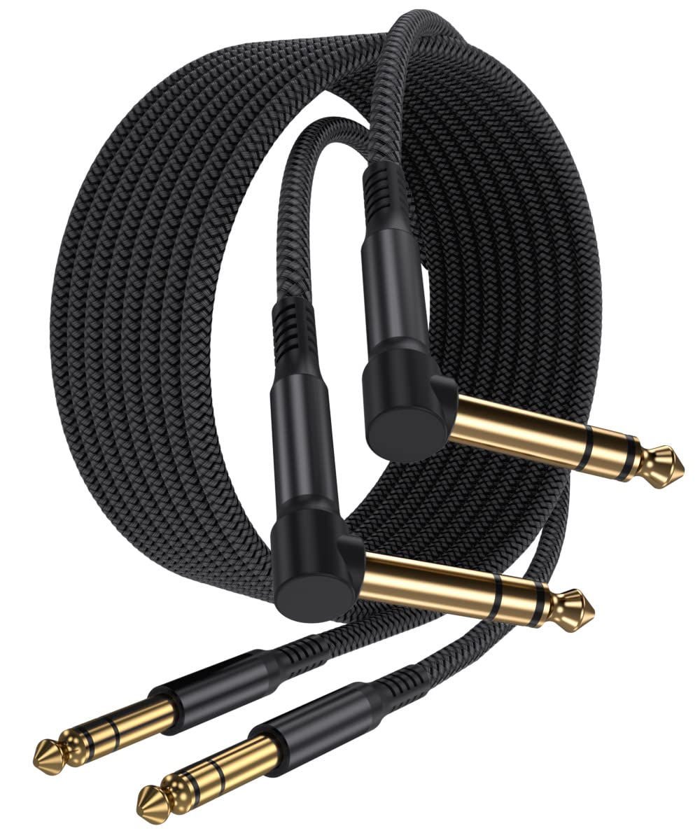 Elebase 1/4 Inch TRS Instrument Cable 30ft 2Pack,Right-Angle to Straight 6.35mm Male Jack Stereo Audio Cord,6.35 Balanced Interconnect Line for Electric Guitar,Bass,Keyboard,Mixer,Amplifier,Speaker
