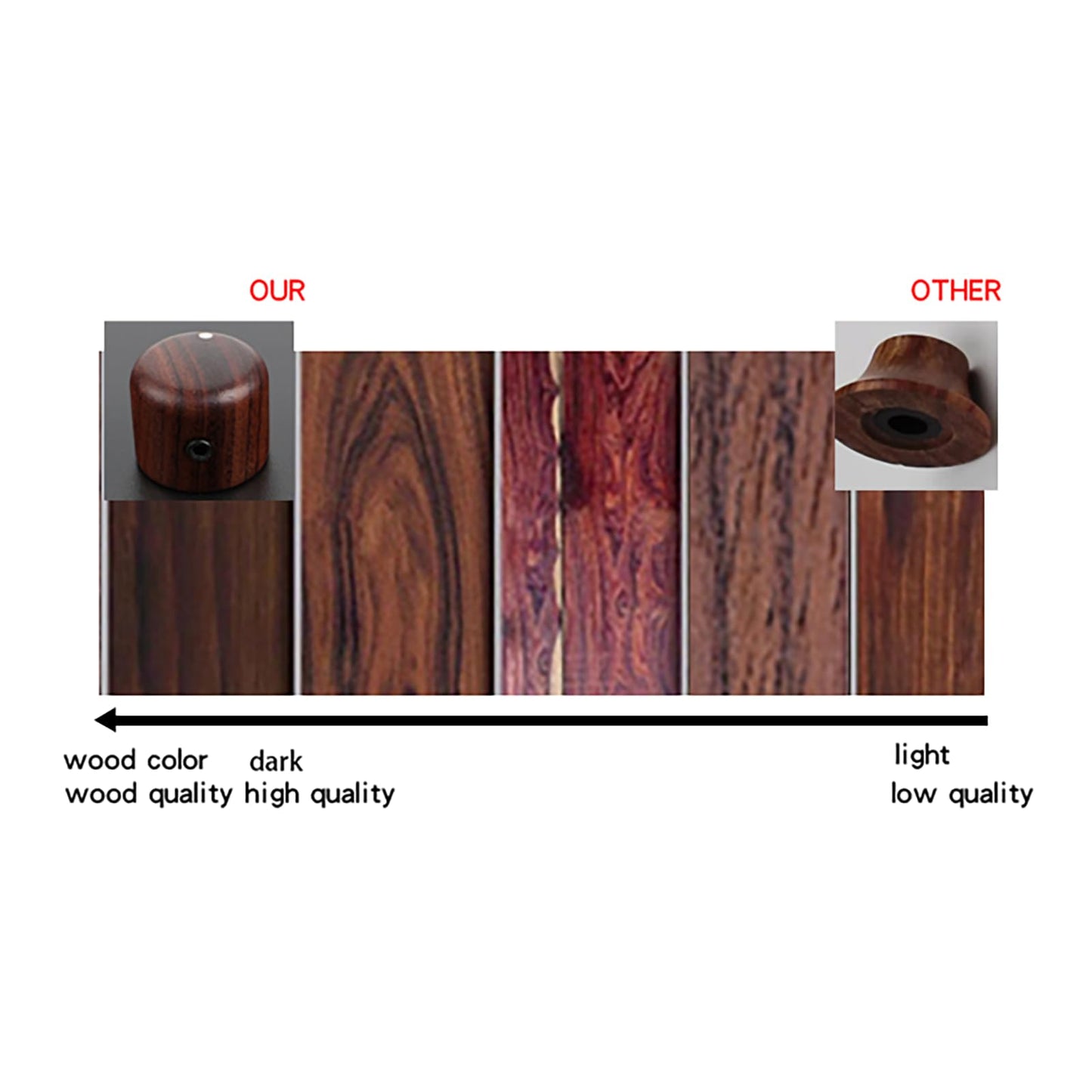 OVSAL 4PCS Rose Wood Guitar Volume Tone Knobs with 6mm（15/64"） Brass Hole Electric Bass Guitar Control Knobs for Strat Telecaster Jazz Les Paul Replacement Parts