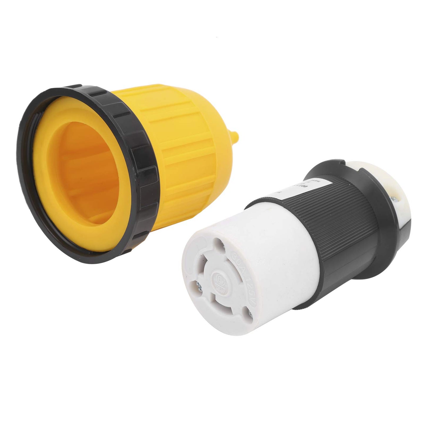 RV Cord Connector, 30Amp 125V Cord Connector Locking Plug W/Cover Ring Power Socket Female Twist Locking RV Power Inlet Plug W/Cover Replacement for Caravan Trailer