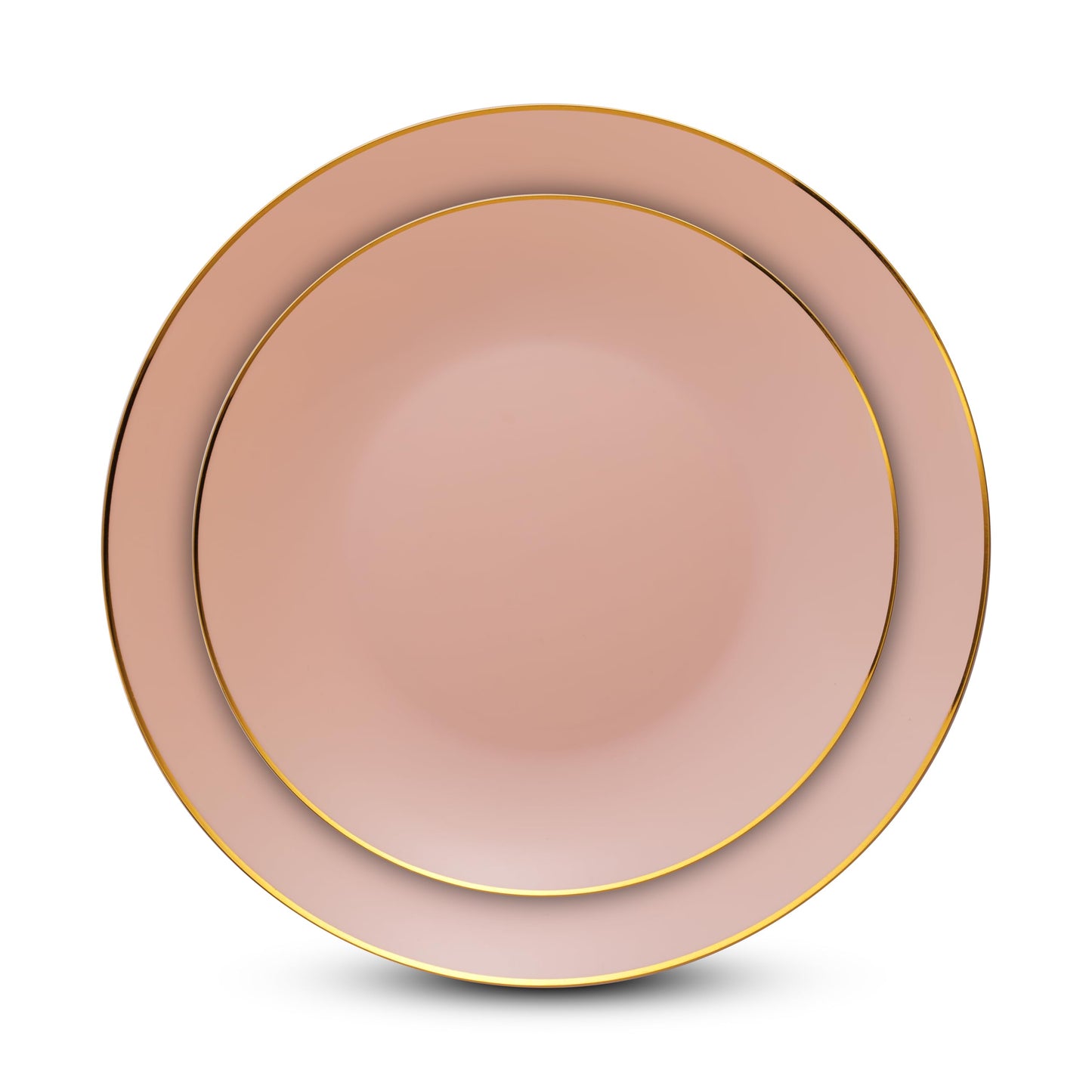 Munfix 100 Pink Gold Plastic Plates Set, 50 Pcs 10.25 Inch Disposable Dinner and 50 Pcs 7.5 Inch Plastic Dessert Plates, Elegant Fancy Heavy Duty for Party, Wedding, Pink with Gold Rim
