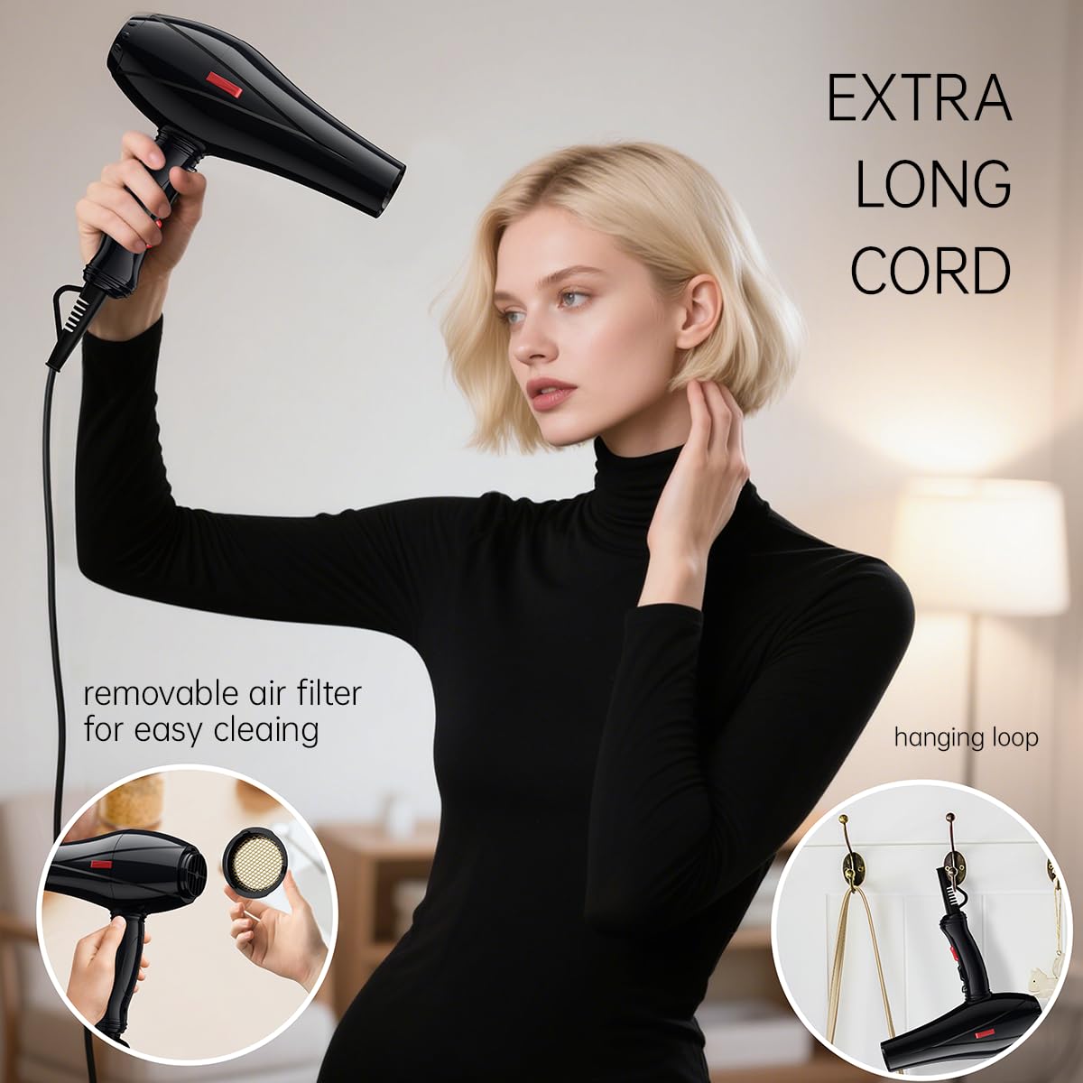 Professional Hair Dryer, Ionic Salon Performance Hair Dryer,1875 Watts Hair Dryer with Diffuser,3 Heating & 2 Speed Setting Blow Dryer With Cool Shot