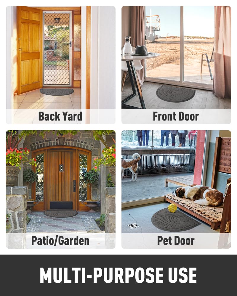Front Door Mat Outdoor Indoor Welcome Mat-Semicircular 60X90CM Non Slip Heavy Duty Rubber Doormat-Absorbent Entryway Rug Entrance Doormat Entry Rug Dirt Scraping Shoe Mat Grey