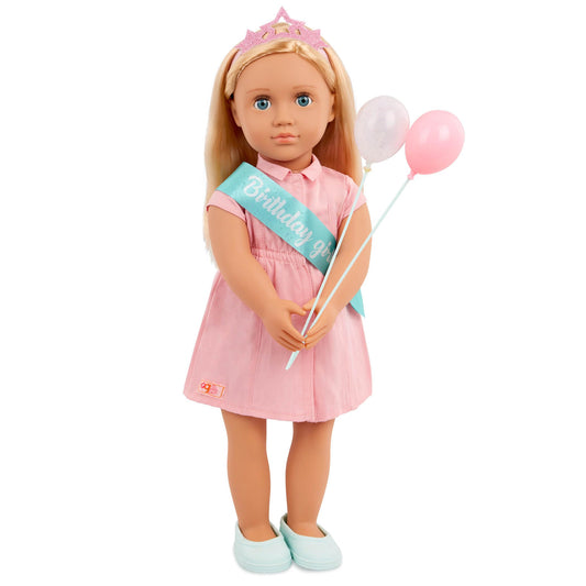 Our Generation – 18-Inch Birthday Doll – Lifelike Blue Eyes & Dark – Blonde Hair – Party Dress, Sash & Balloons – Pretend Play 3+ Years – Brenna