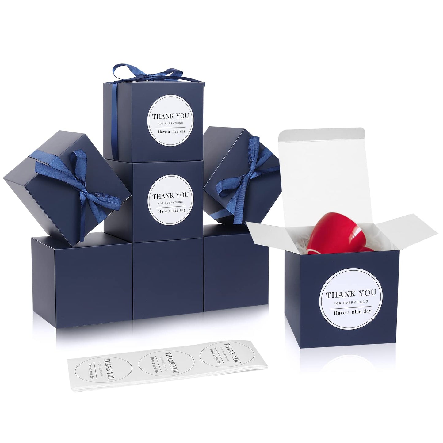 COTOPHER Small Gift Boxes 100 Pack 4x4x4 inches Navy Gift Boxes with Lids for Gifts, Crafting, Wedding Party Favor, Cupcake Boxes, Candy, Bridesmaids Proposal Box with Ribbons and Stickers (Navy, 100 pcs)