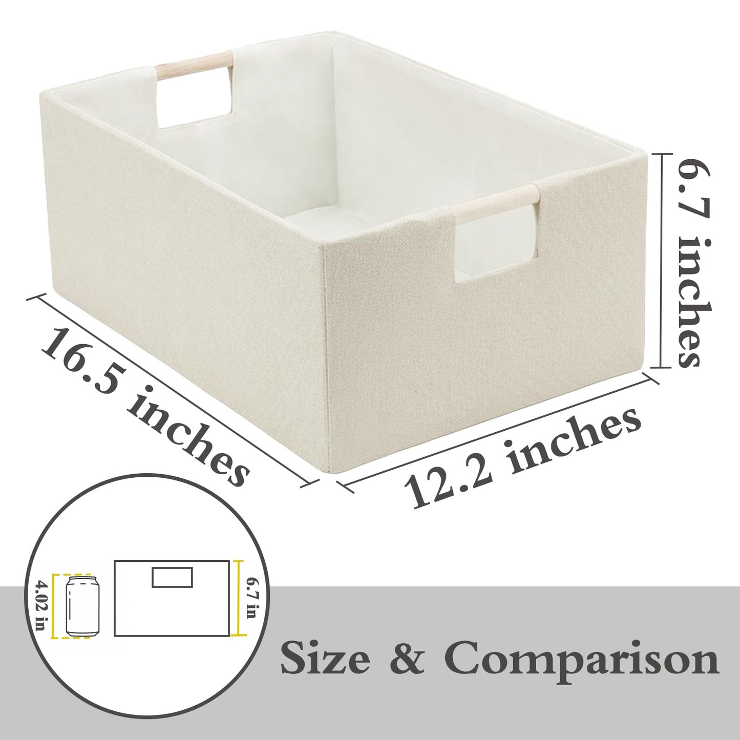 Fabric Collapsible Storage Bins, 2 Packs Cloth Storage Cubes with Wooden Handles, Stow Home Items Shelf Baskets, Rectangular Storage Basket for Decor, Shelves and Closet Organizer Bins (Beige)