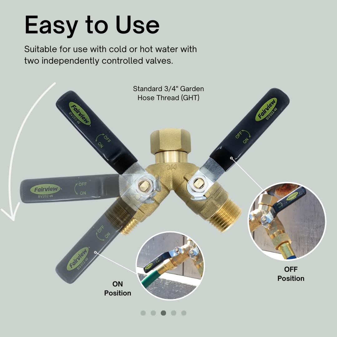 FAIRVIEW Industrial-Grade Garden Hose Splitter, Oversized Handles, Full-Port Valves with HEX Connector
