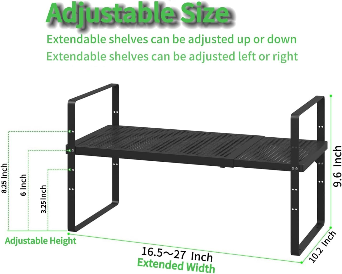 taiheis 16.5~27'' Expandable Cabinet Shelf,2Pcs Hole Pattern Stackable&Adjustable Cupboard Shelf,Spice Organizer for Kitchen Bathroom Utility Room, Generic Kitchen Organizers and Storage,White