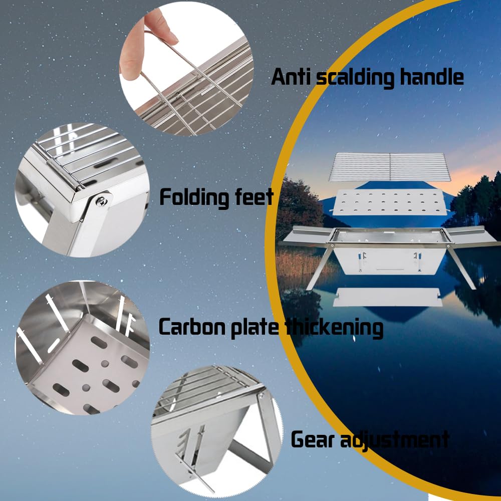 ANQIA Portable Charcoal Barbecue Grill For 3-6 people Quick Foldable Grill for Travel Outdoor Patio Backyard Cooking and BBQ Camping Grill Picnic