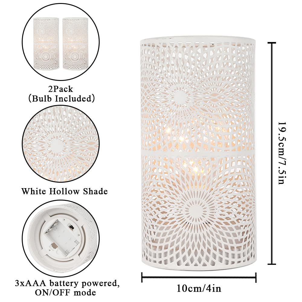 Set of 2 White Table Metal lamp Battery Powered,Cordless Accent Light with Edison Style Bulb battery operated. Great for Weddings,Parties,Patio,Events for Indoors/Outdoors.