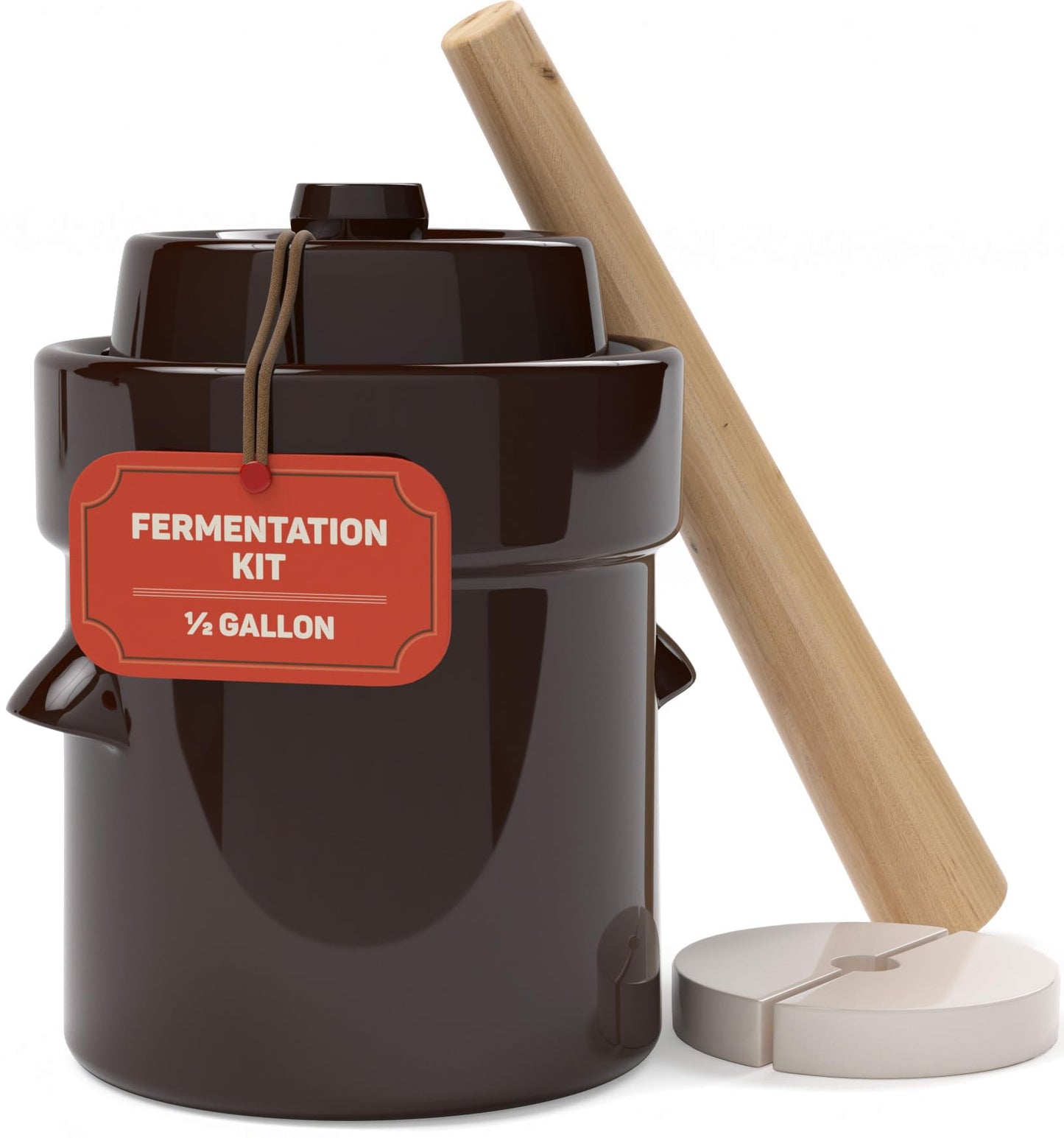 Fermentation Crock 2 Litre - Sauerkraut Crock with Lid, Weights & Pounder - Ceramic Fermenting Crock Kit for Pickling Cabbage Kimchi Vegetables - 2-Litre Fermentation Jar - Stoneware Pickle Pot