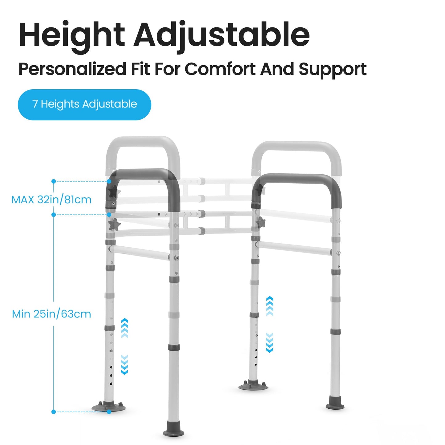 Careboda Toilet Safety Frame Rails, Toilet Handles for the Elderly Disabled, Adjustable, Stand Alone Non-Slip Toilet Frame, Removable Folding Handrails, Fits most Toilet Seats, 300lbs Capacity