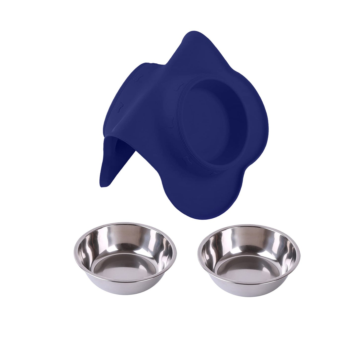 Hubulk Pet Dog Bowls 2 Stainless Steel Dog Bowl with No Spill Non-Skid Silicone Mat + Pet Food Scoop Water and Food Feeder Bowls for Feeding Small Medium Large Dogs Cats Puppies (Large, Navy Blue)