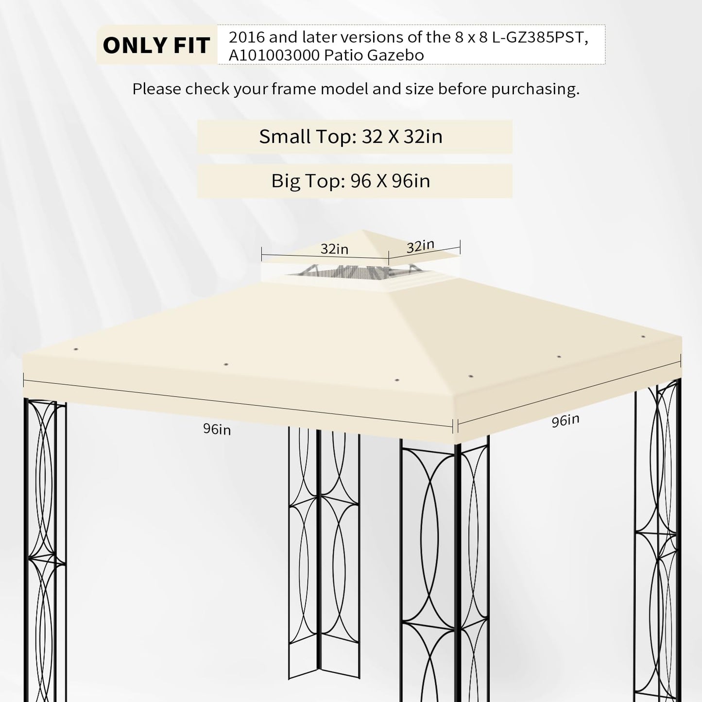 8'x8' Gazebo Top Canopy Replacement Cover - Double Tier Top Canopy Cover Replacement with UV30+, Dirt, Water Resistant for Outdoor, Garden, Pavilion (Beige)