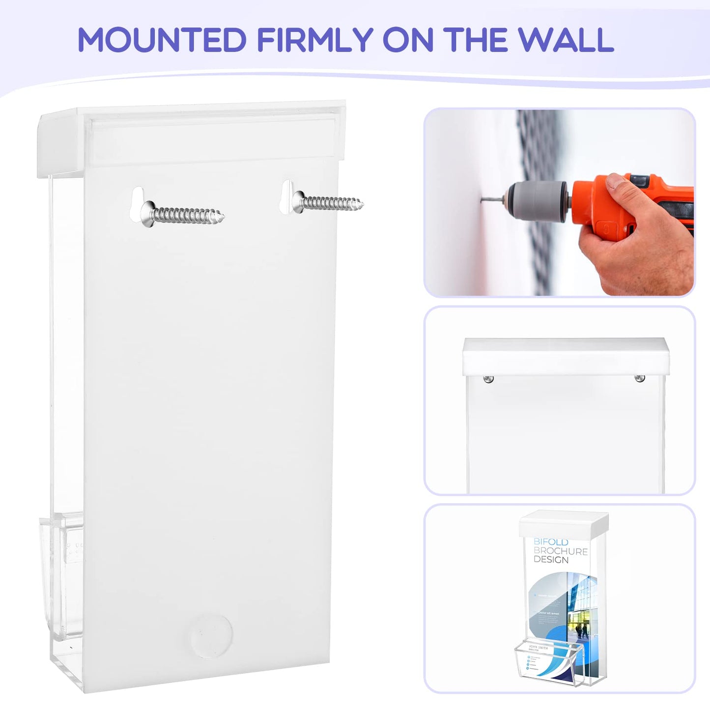 Remerry 2 Pack Outdoor Brochure Holder Wall Mount, Weatherproof Acrylic Flyer Holder with Lid, 4x9 Inch Clear Pamphlet Display Box for Real Estate Office Restaurant Menu Literature(White)