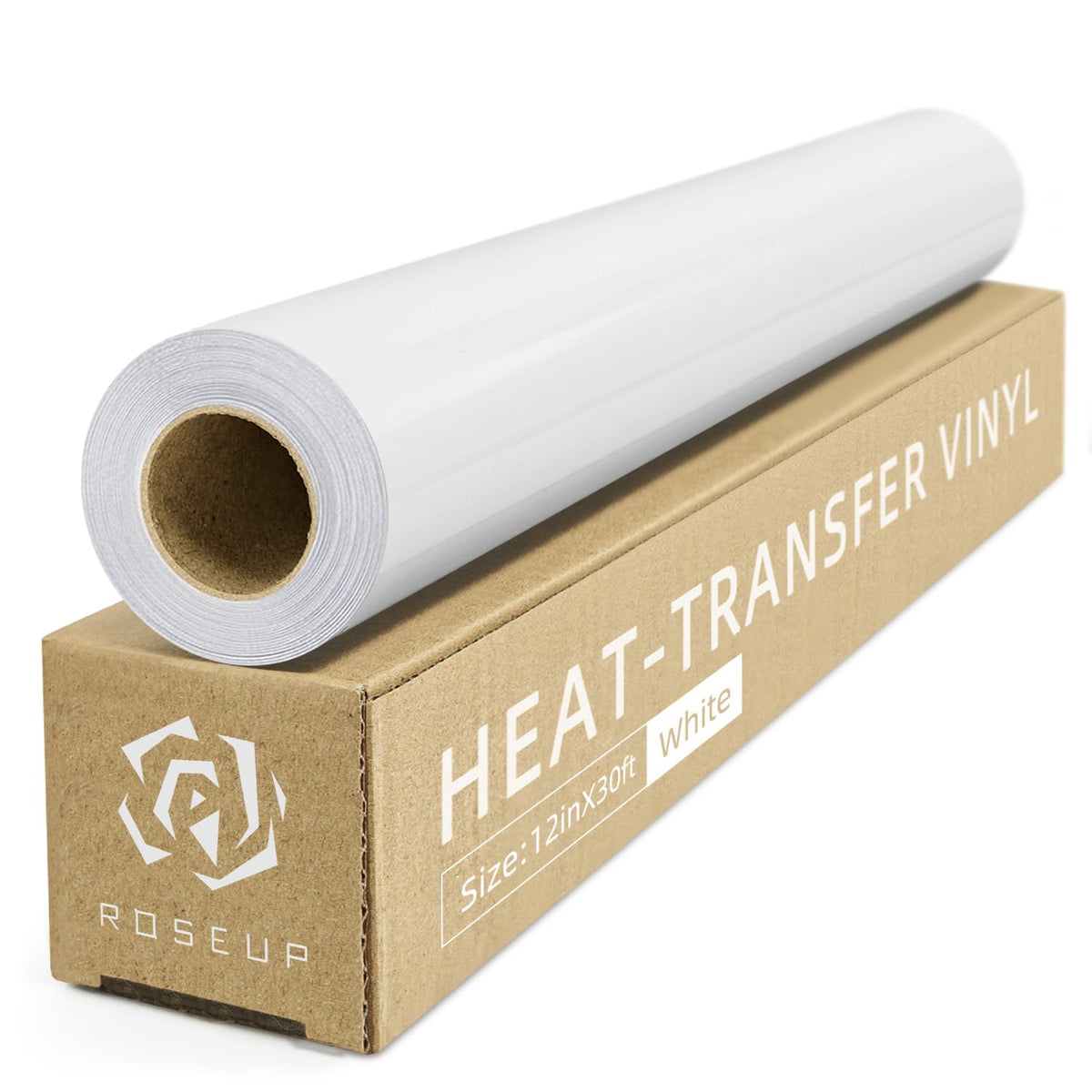ROSEUP HTV Vinyl Roll 12" x 30FT White – Extra Long Heat Transfer Vinyl for T-Shirts, Hoodies & Sportswear, Iron on Vinyl for Cutting Machines, Easy to Cut & Weed, Strong Adhesion & Wash Durable