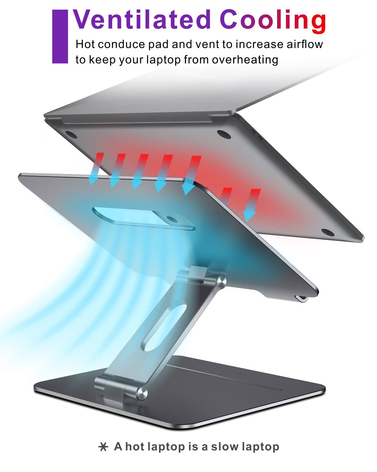 Brocoon Adjustable MacBook Laptop Stand for Desk | Ergonomic Aluminum Laptop Riser with Heat-Vent, Compatible for 10-17" Laptops, Space Grey