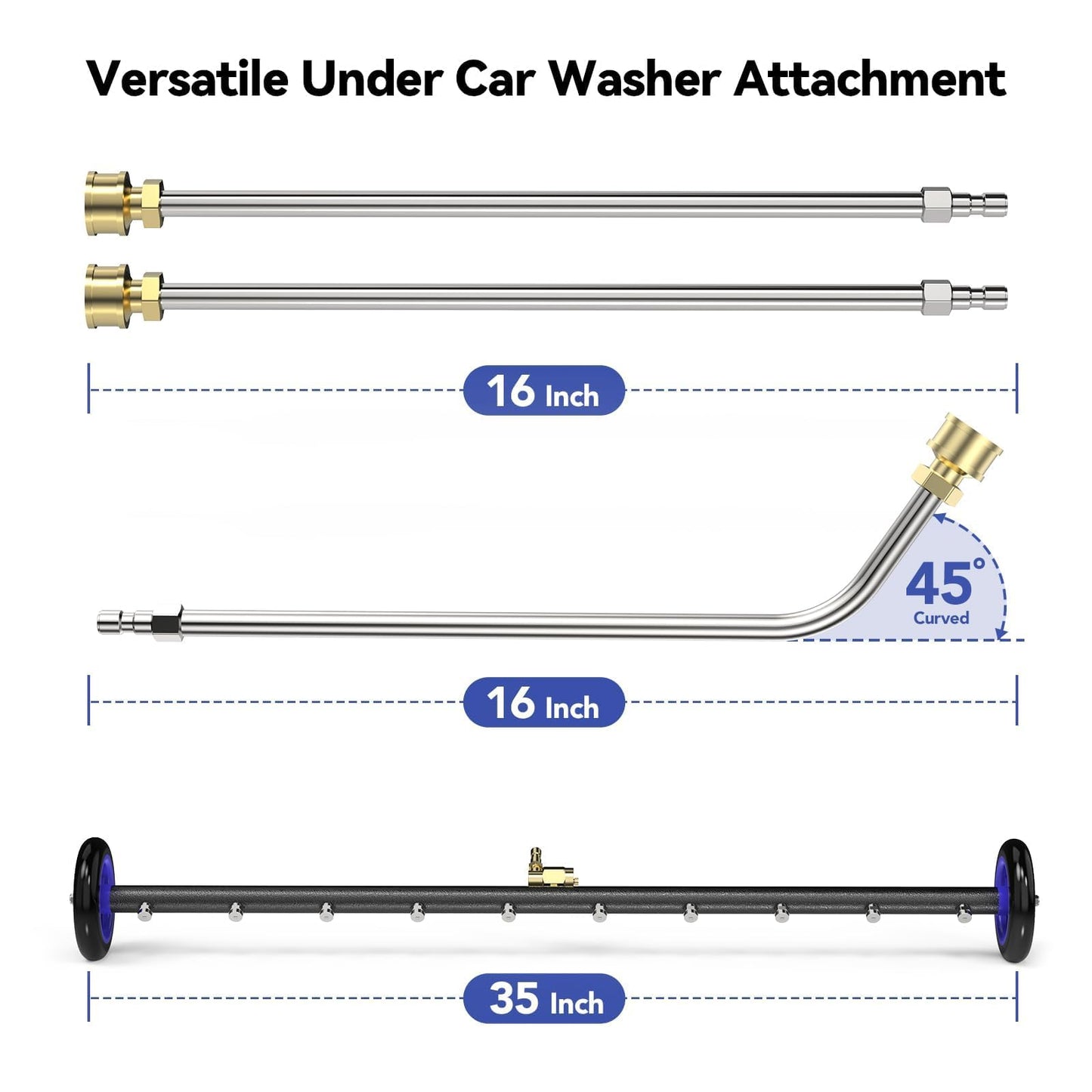 Aihand 35'' Undercarriage Pressure Washer Attachment, 2-in-1 Power Washer Under Car Cleaner with 100ml Foam Cannon,10 Nozzles, 4000 PSI Water Broom with 3 PCS Extension Wand Undercarriage Sprayer,Blue