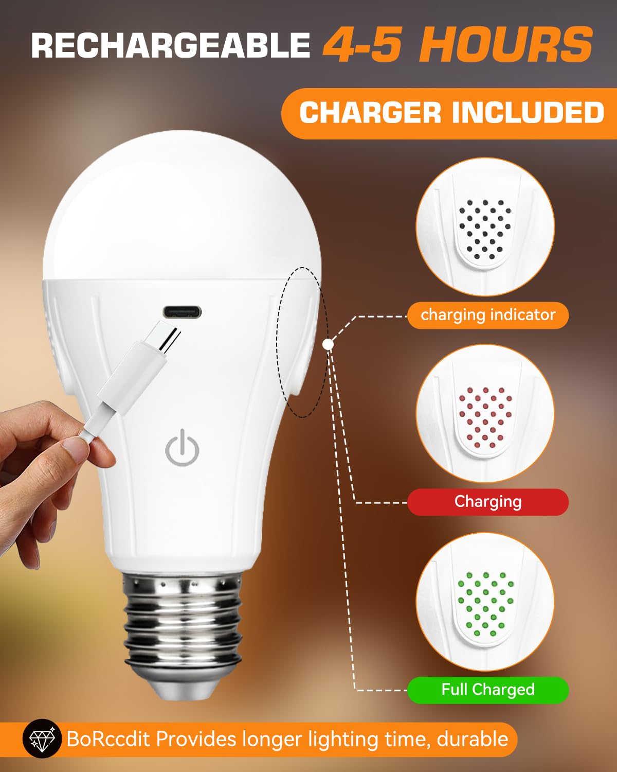 CordlessGlow A19 Rechargeable Light Bulbs with Remote, 3 Color Temperatures + Dimmable Battery Operated Light Bulb, up to 24 Hours