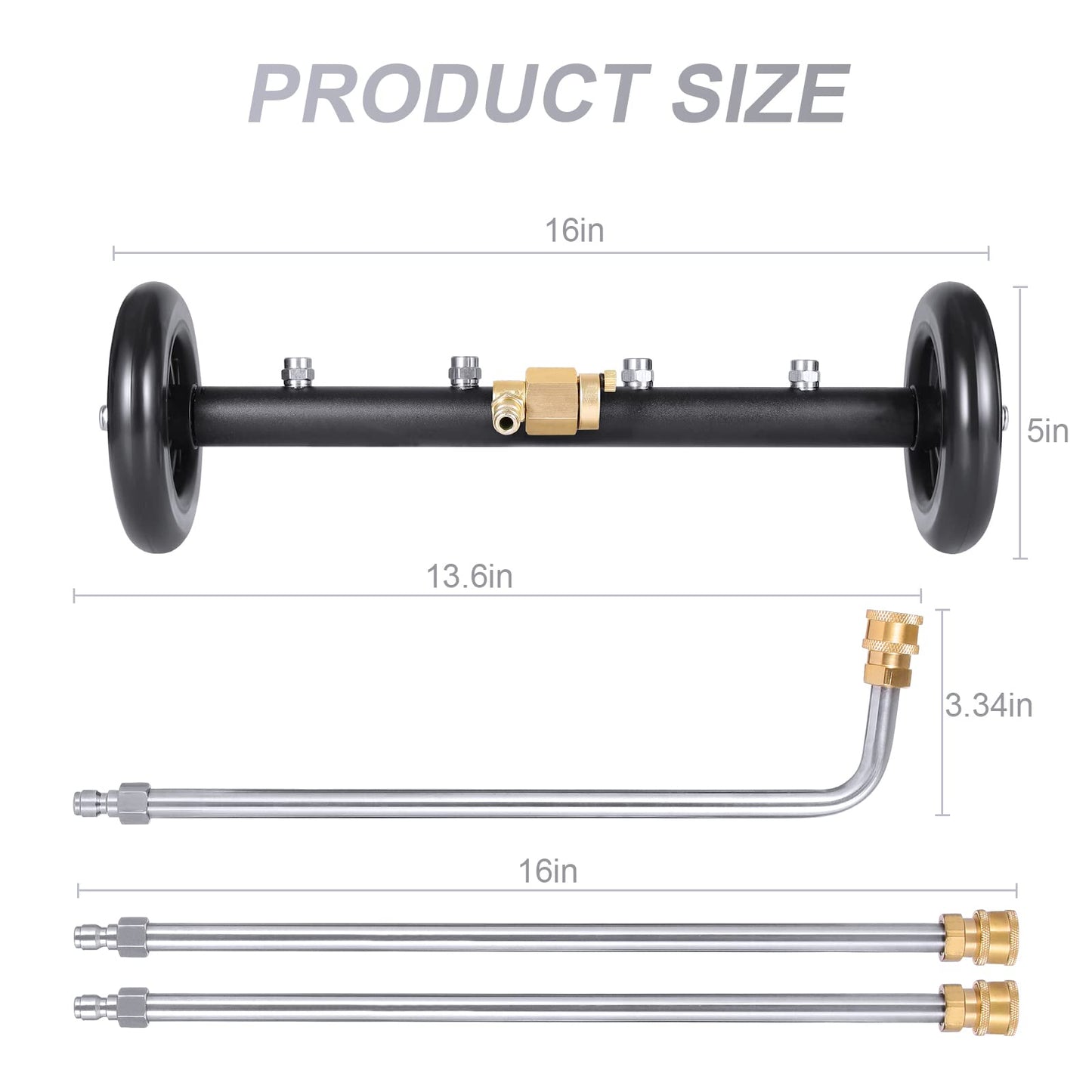 CREEXEON Dual-Function Undercarriage Cleaner,Surface Cleaner for Pressure Washer, 16 Inch, Underbody Car Washing Water Broom with 3 Pieces Extension Wand &Extra Wash Mitt, 1500 PSI-4000 PSI
