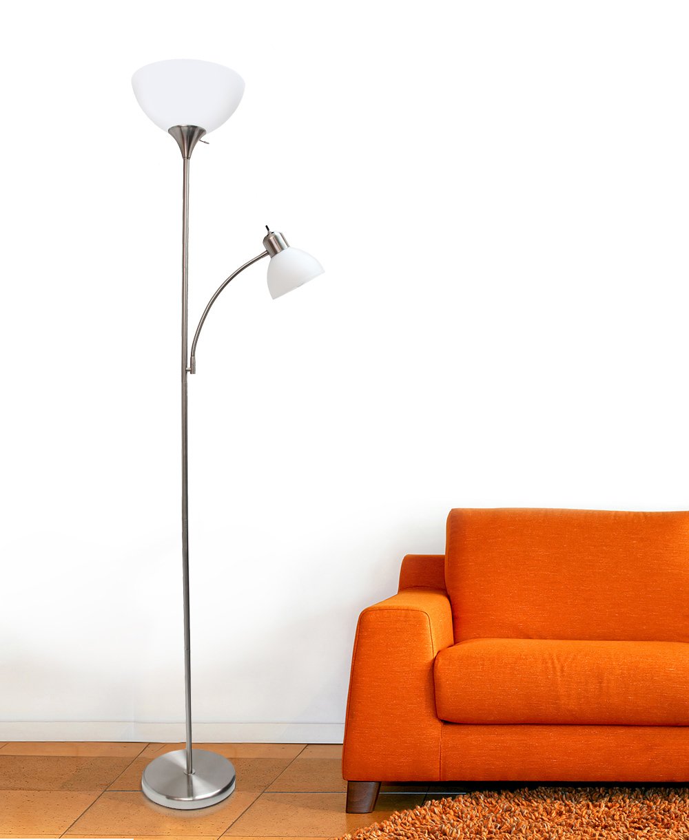 Simple Designs Home LF2000-BSN Floor Lamp with Reading Light, Brushed Nickel, 20.47 x 20.47 x 71