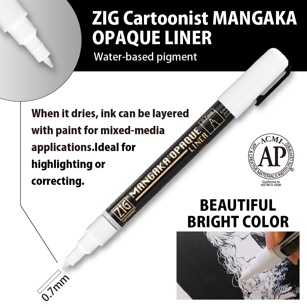 Kuretake Zig INKTOBER Special 3 variety set, White Pen Markers, Fine and Ultra Fine Brush tip, for Manga, Drawing, Calligraphy, Professional, Artist, Made in Japan